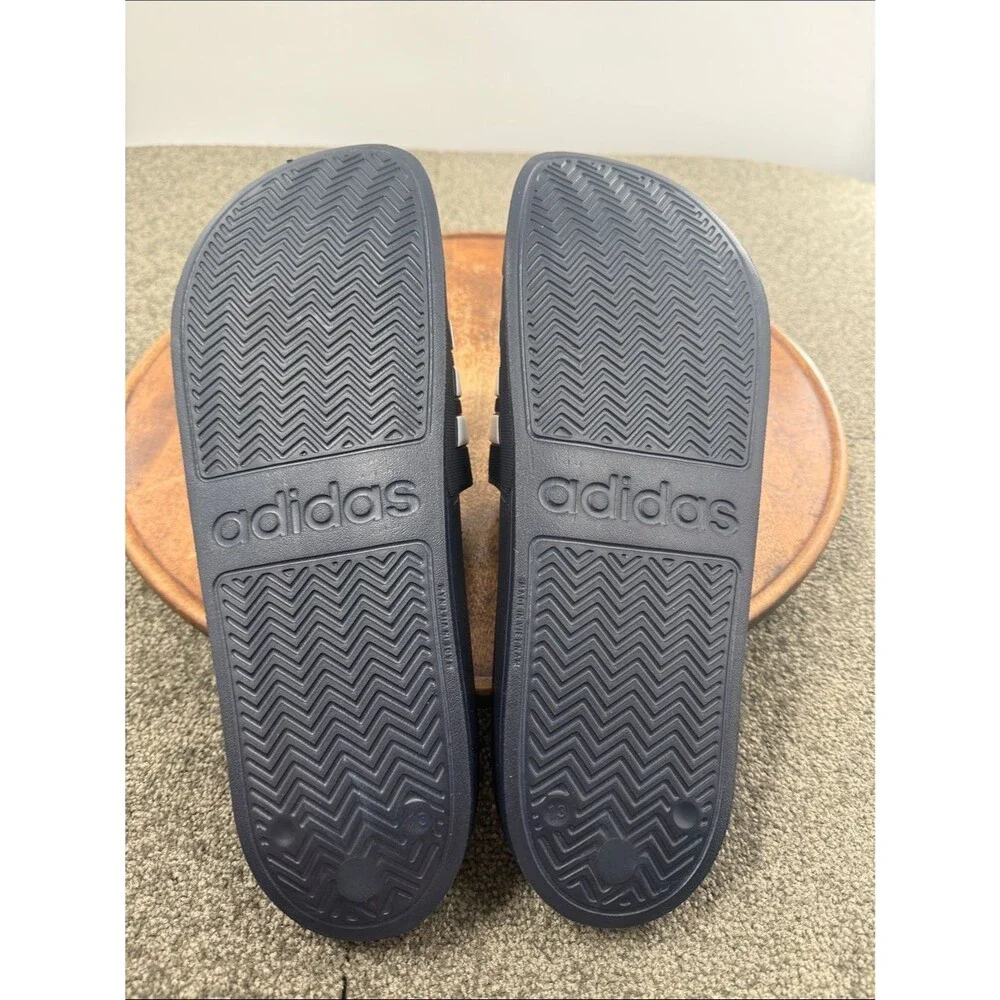 adidas Sandals Mens 13 Blue White Athletic Three-Stripe Adilette Shower Pool Gym